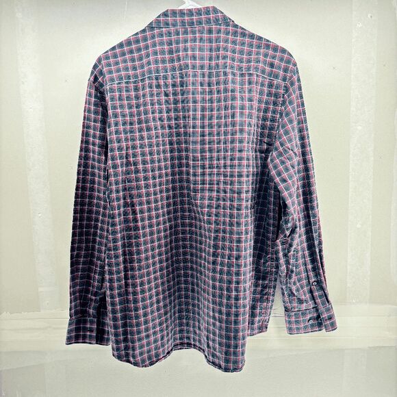 Calvin Klein Mens Large Poplin Red Black Plaid Small Pattern Long Sleeve Button - Picture 3 of 3